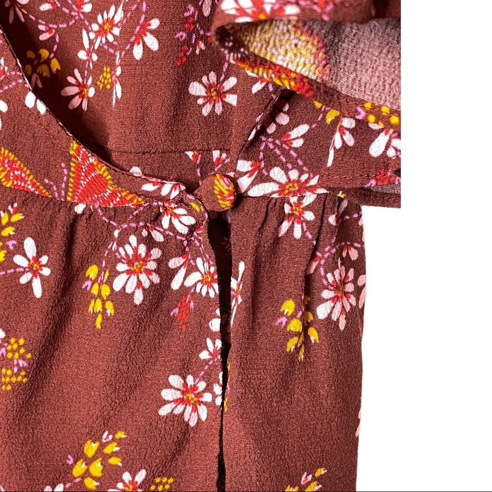 Madewell Tie-Sleeve Brick Red Wrap Top in Butterfly Sanctuary with Tie Sleeves - Picture 14 of 16